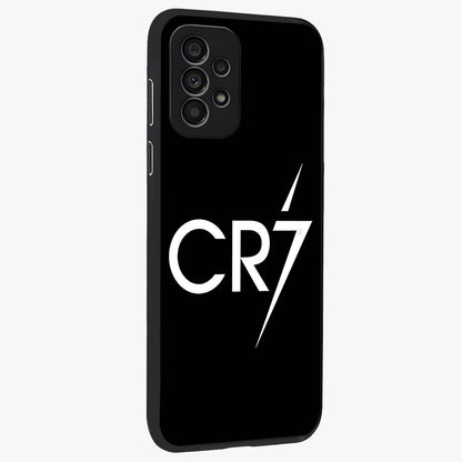 Cr7 Elite Strike Glass Case upright view showcasing energetic football inspired design with modern sports aesthetic.