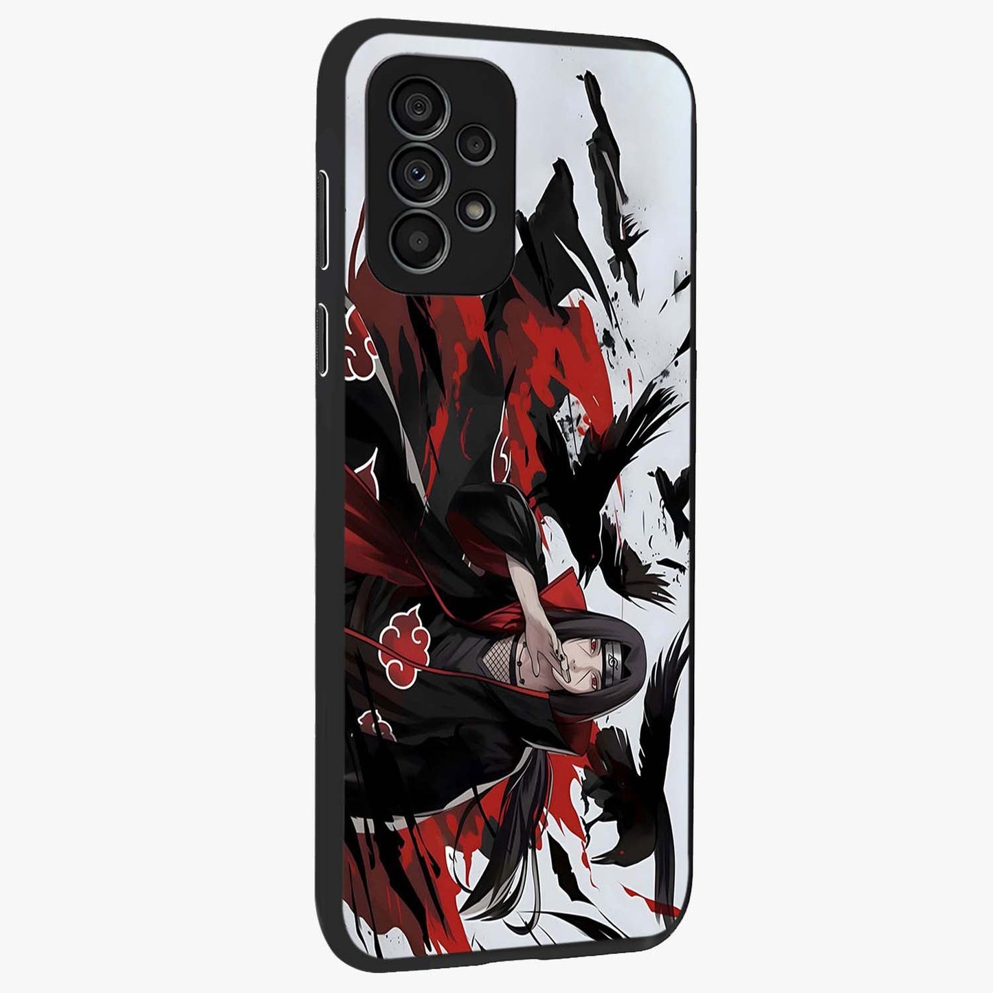 Crimson Crow Illusion Glass Case upright view showcasing striking crow illusion artwork with intense crimson theme.
