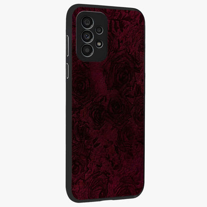 Crimson Fade Flow Glass Case upright view showcasing dynamic crimson flow artwork with stylish abstract theme.