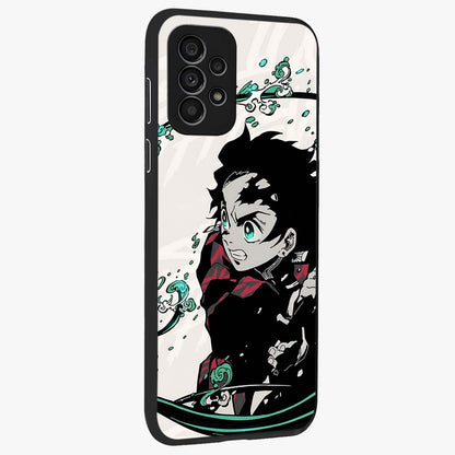 Demon Slayer Glass Case upright view showcasing powerful anime artwork with intense warrior theme.