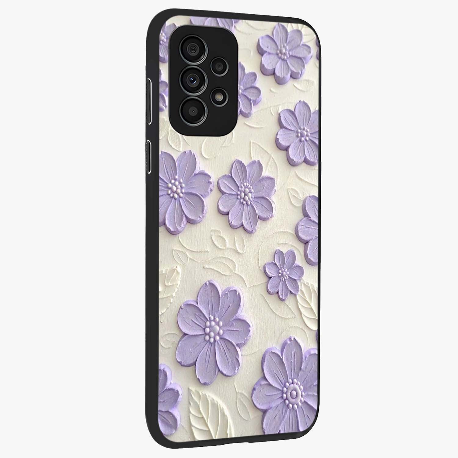 Floral Wall Art With Purple Flowers Glass Case upright view showcasing elegant purple flower artwork with decorative floral theme.