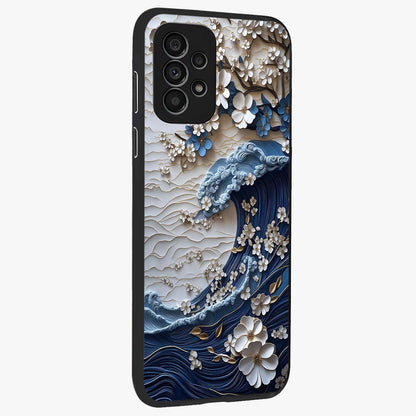 Floral Wave Origami Glass Case upright view showcasing creative floral origami artwork with artistic decorative theme.