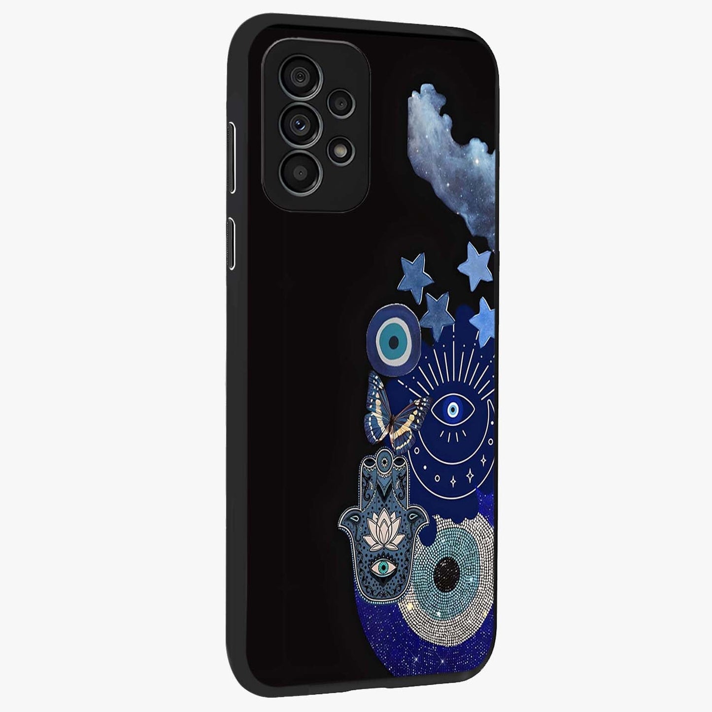 Galactic Charm Cluster Glass Case upright view showcasing glowing cosmic charm artwork with magical celestial style.
