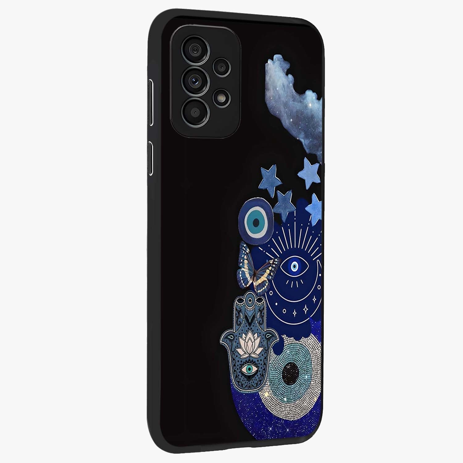 Galactic Charm Cluster Glass Case upright view showcasing glowing cosmic charm artwork with magical celestial style.