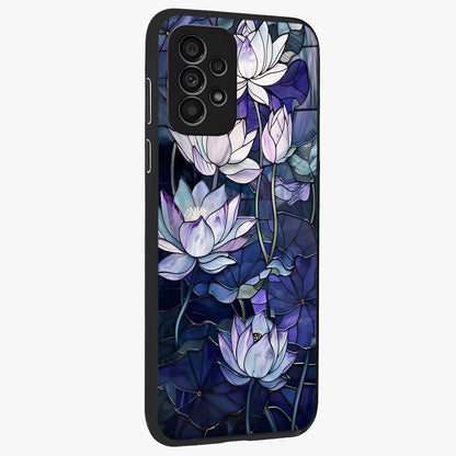 Gloss Petal Rush Glass Case upright view showcasing dynamic floral petal artwork with modern botanical theme.