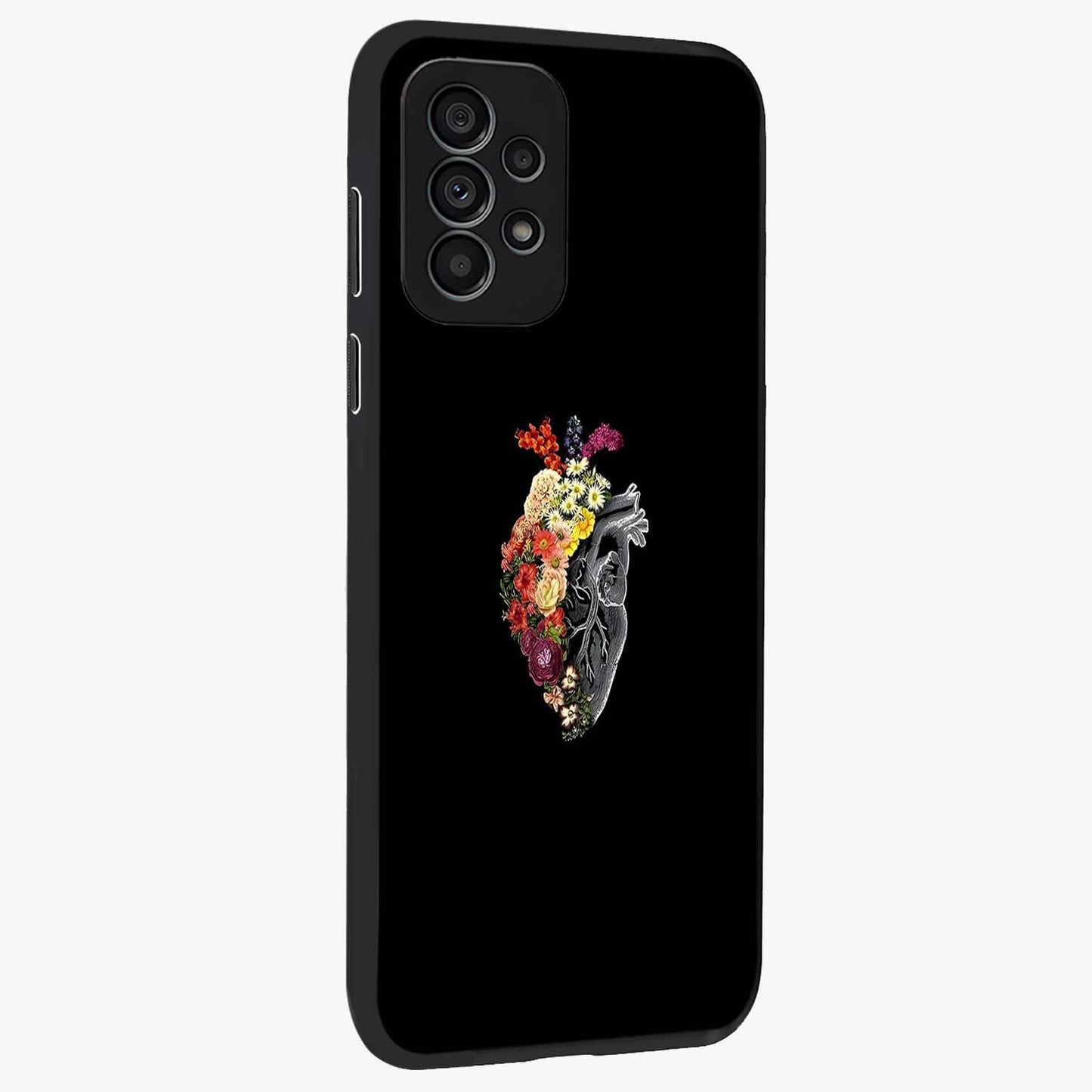 Heart With Flowers Glass Case upright view showcasing decorative heart and floral artwork with sweet romantic theme.