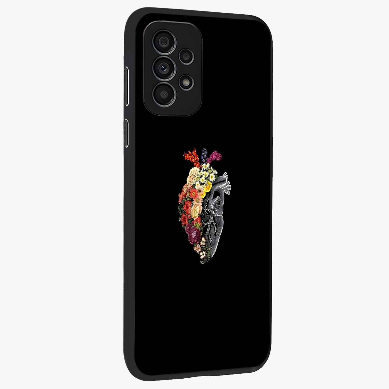 Heart With Flowers Glass Case upright view showcasing decorative heart and floral artwork with sweet romantic theme.