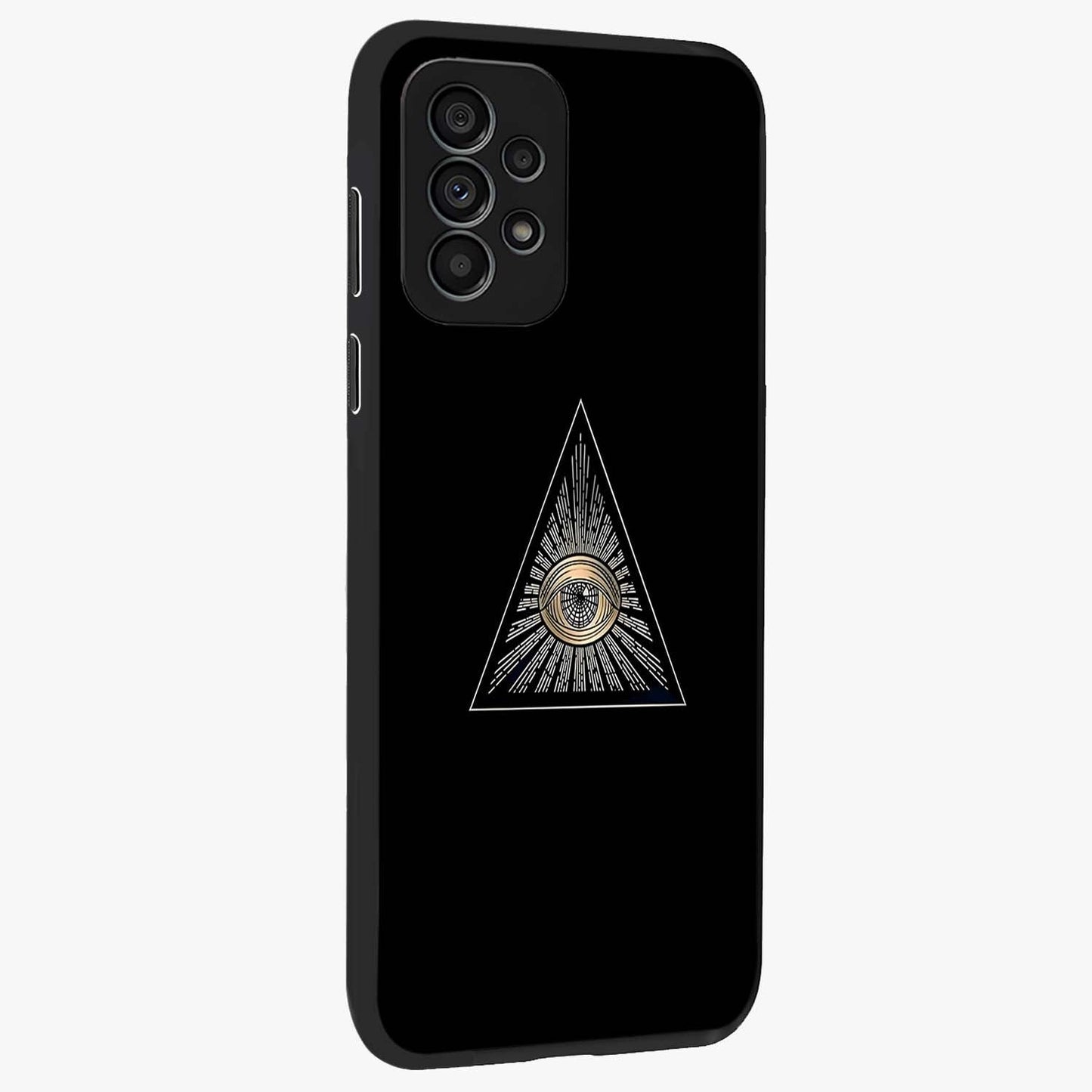 Illuminati Evil Glass Case upright view showcasing striking illuminati artwork with mysterious symbolic theme.