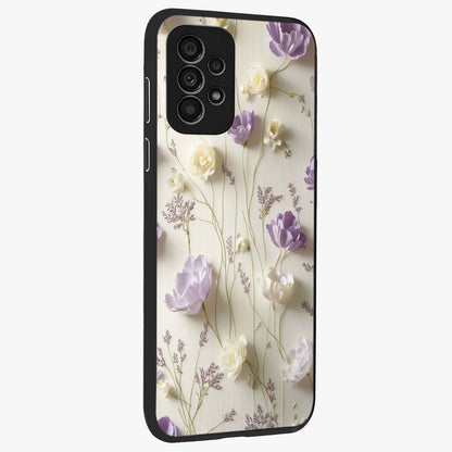 Lilac Breeze Harmony Glass Case upright view showcasing delicate lilac artwork with peaceful floral theme.