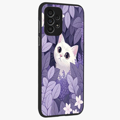 Lilac Hide Peek Cat Glass Case upright view showcasing charming cat artwork with adorable peek theme.