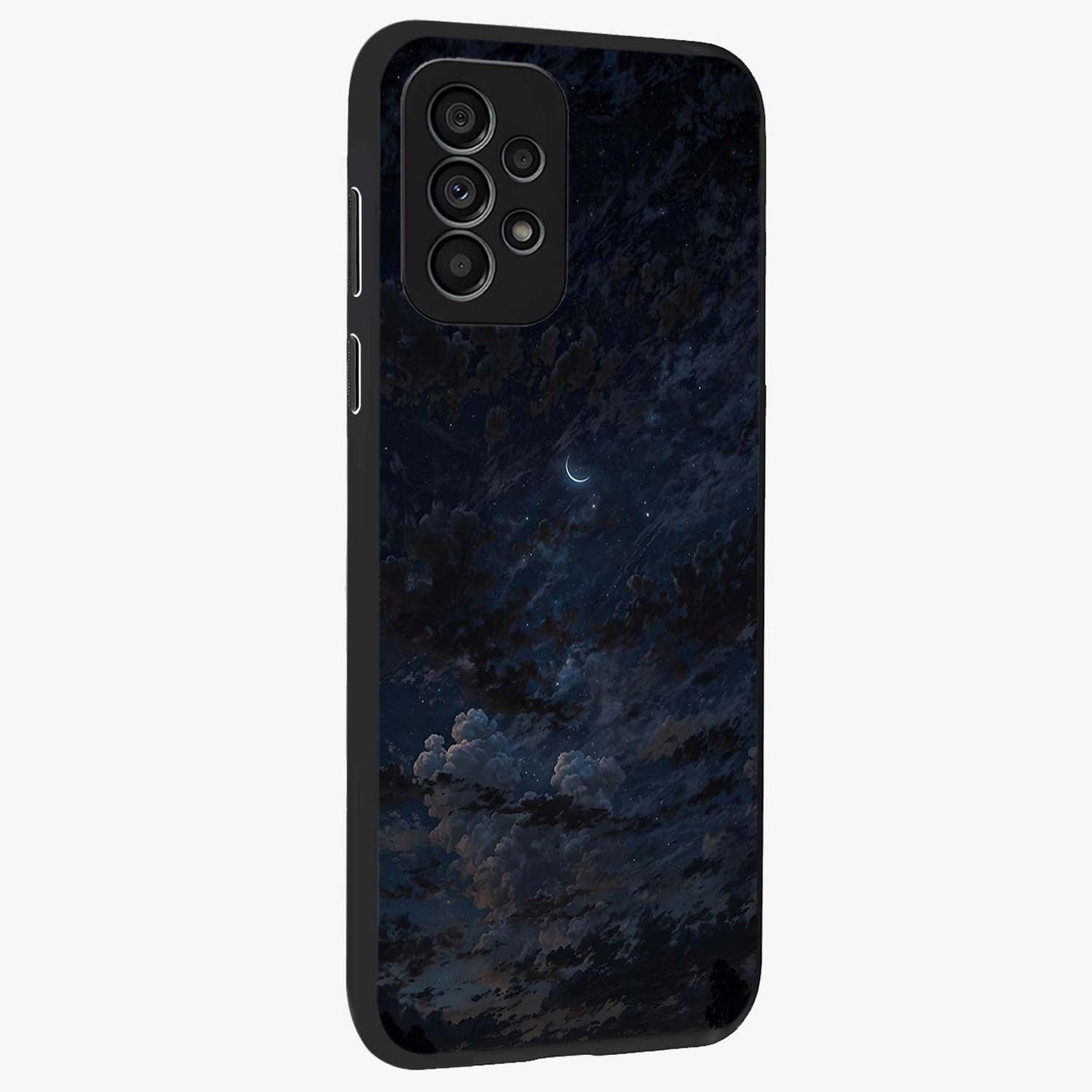 Lunar Veil Silence Glass Case upright view showcasing calm moon themed artwork with serene night atmosphere.