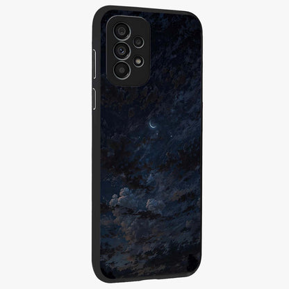 Lunar Veil Silence Glass Case upright view showcasing calm moon themed artwork with serene night atmosphere.