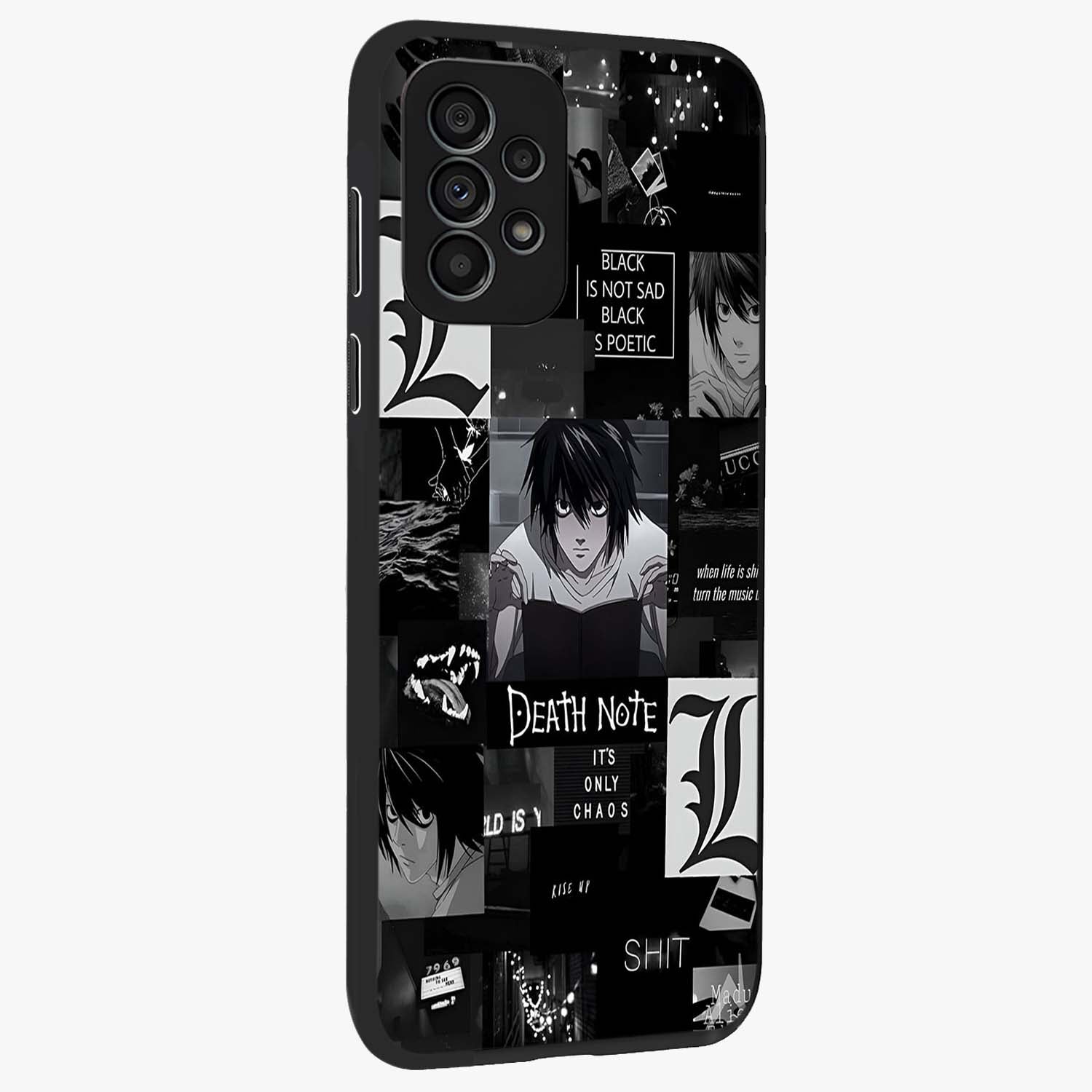Midnight Chaos Mind Glass Case upright view showcasing expressive abstract artwork with bold dark theme.