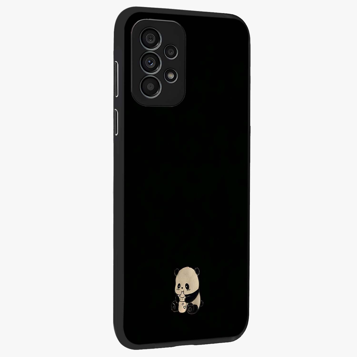Midnight Panda Love Glass Case upright view showcasing charming panda artwork with playful romantic theme.