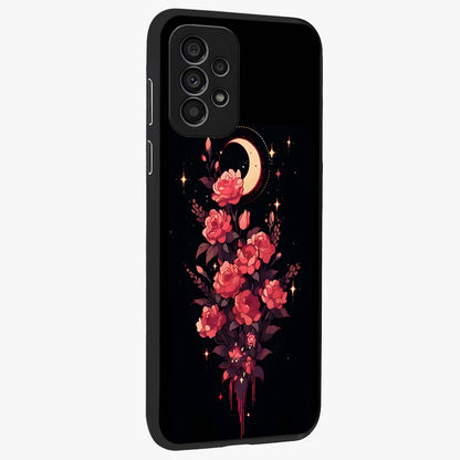 Moonlit Floral Elegance Glass Case upright view showcasing delicate floral artwork with refined night inspired theme.