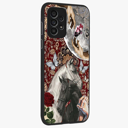 Moonlit Royal Stallion Glass Case upright view showcasing dramatic horse artwork with glowing moon themed design.