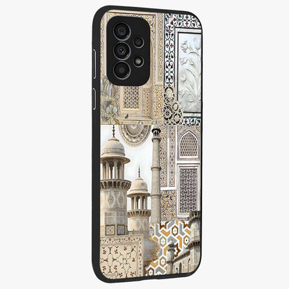 Mughal Marble Legacy Glass Case upright view showcasing ornate Mughal design with luxurious traditional theme.