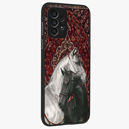 Regal Stallion Tapestry Glass Case upright view showcasing powerful horse artwork with elegant tapestry theme.