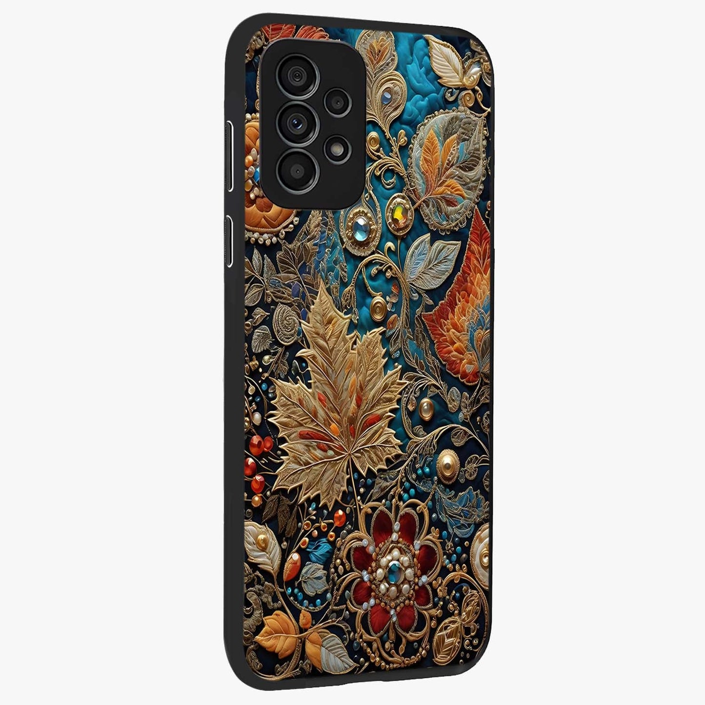 Royal Jewel Garden Glass Case upright view showcasing rich floral artwork with luxurious garden theme.