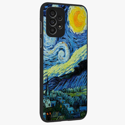 Van Gogh Art Glass Case upright view showcasing expressive painting style artwork with timeless artistic theme.