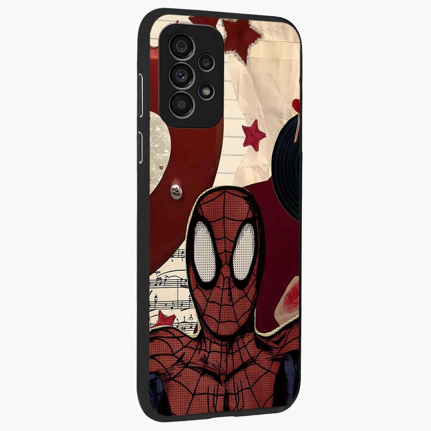 Web Warrior Vibes Glass Case upright view showcasing energetic superhero artwork with bold action theme.