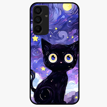Abstract Cat Art Glass Case showing flat back view with artistic cat illustration and glossy glass finish.