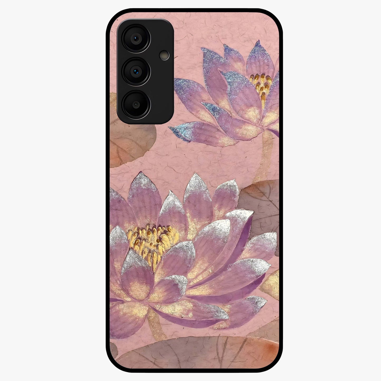 Blossom Mist Lotus Glass Case showing flat back view with serene lotus blossom artwork and glossy glass finish.