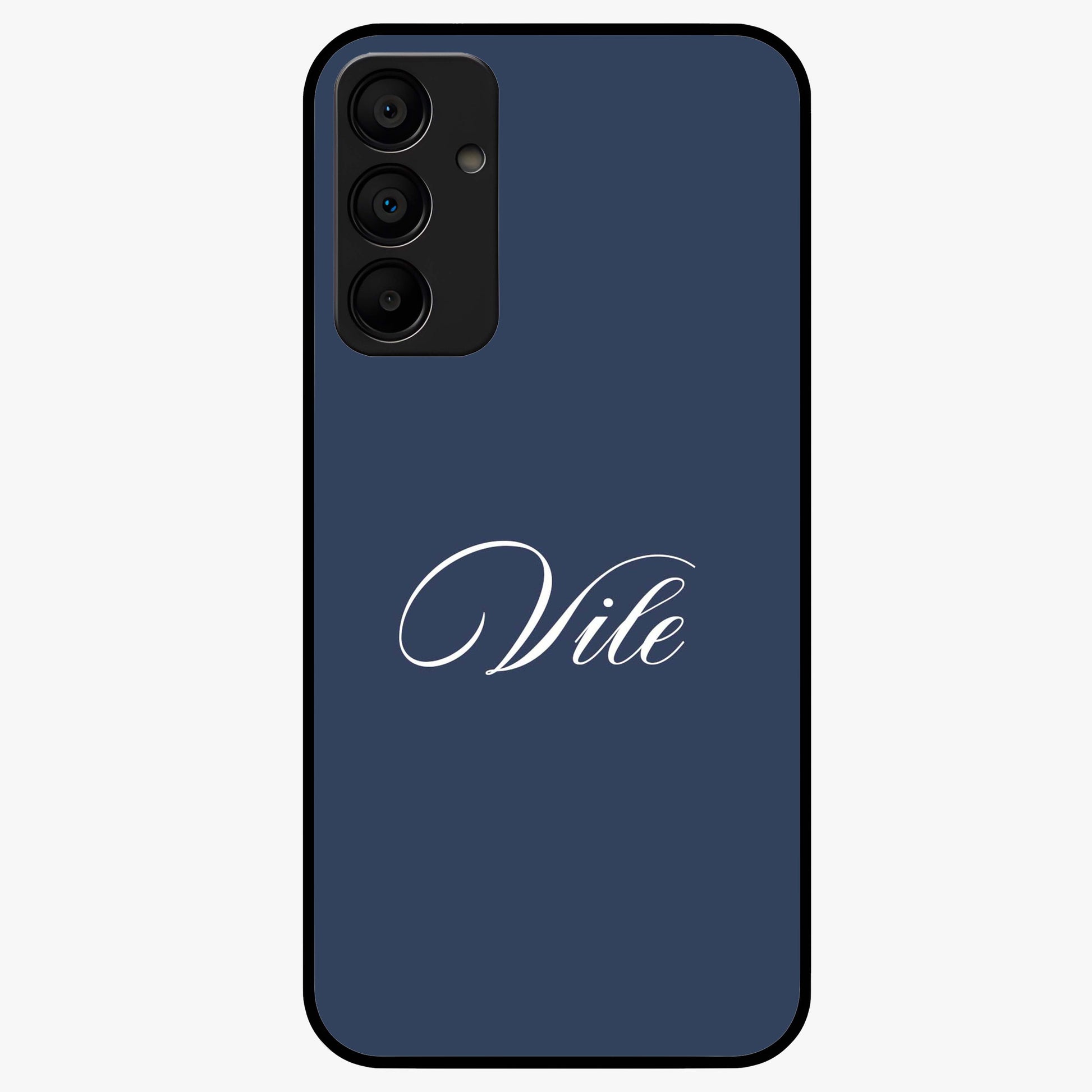 Blue Background Personalized Custom Name Glass Case showing flat back view with minimal blue background and custom name design.