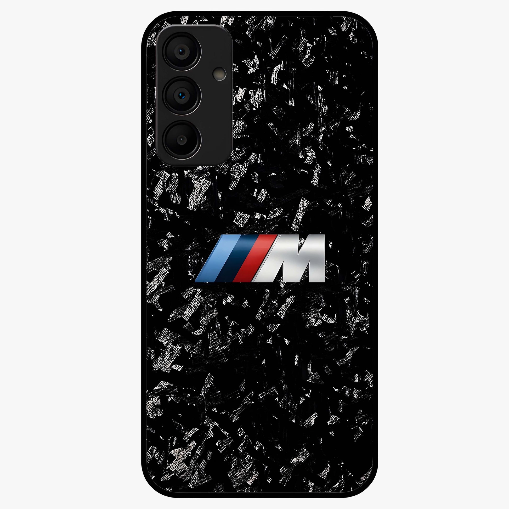 Carbon Speed Mark Glass Case showing flat back view with sporty carbon pattern artwork and glossy glass finish.