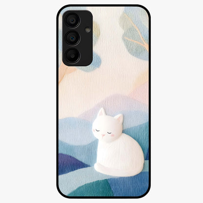 Cotton Dream Cat Glass Case showing flat back view with soft dreamy cat artwork and glossy glass finish.