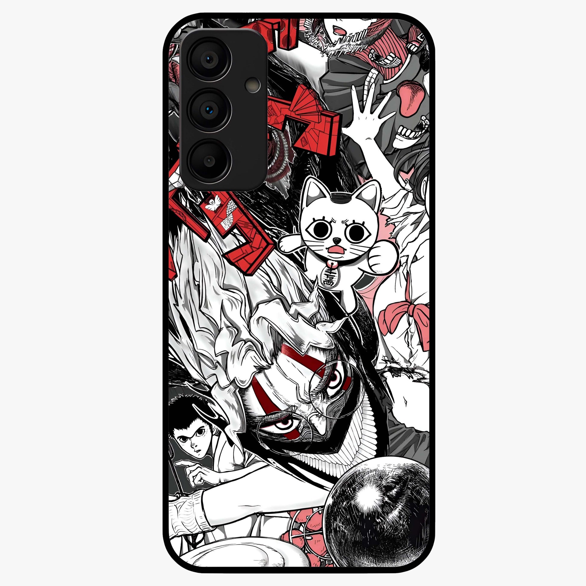 Crimson Chaos Panel Glass Case showing flat back view with bold crimson abstract artwork and glossy glass finish.