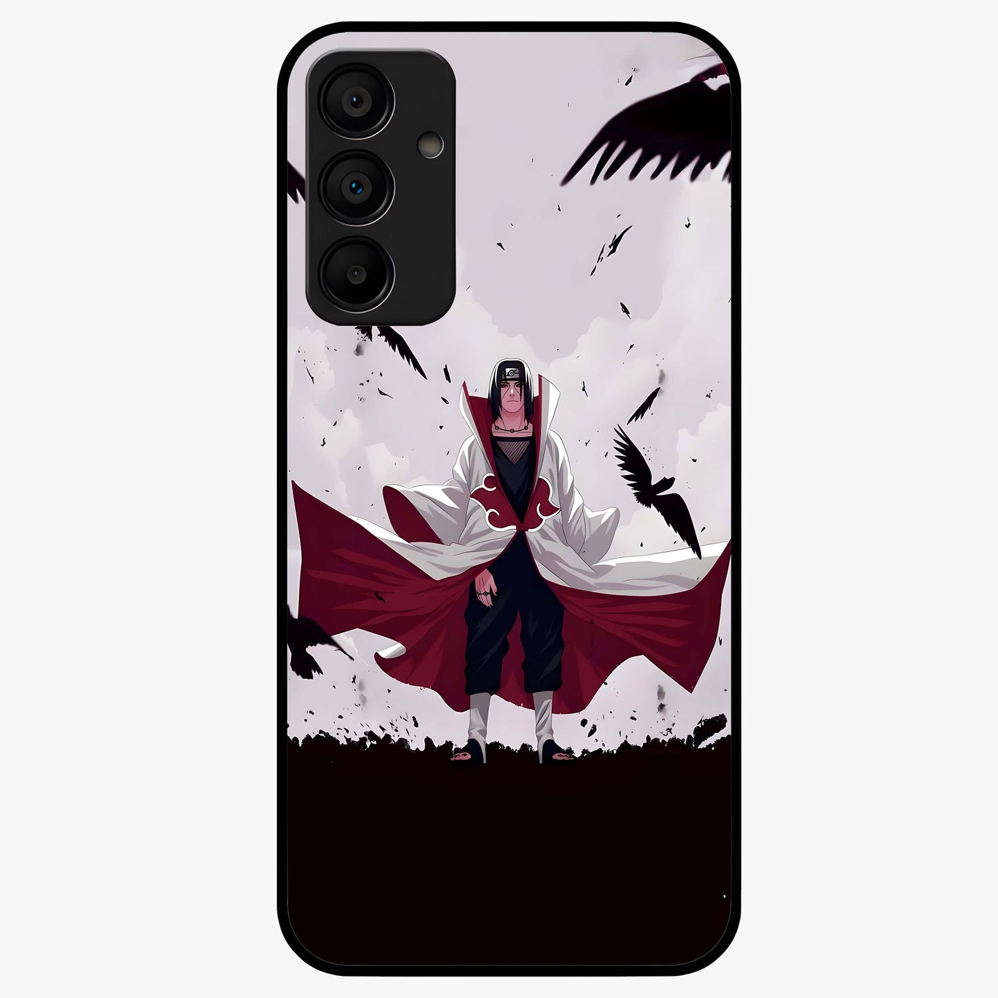 Crimson Crow Ascension Glass Case showing flat back view with mystical crow artwork and glossy glass finish.