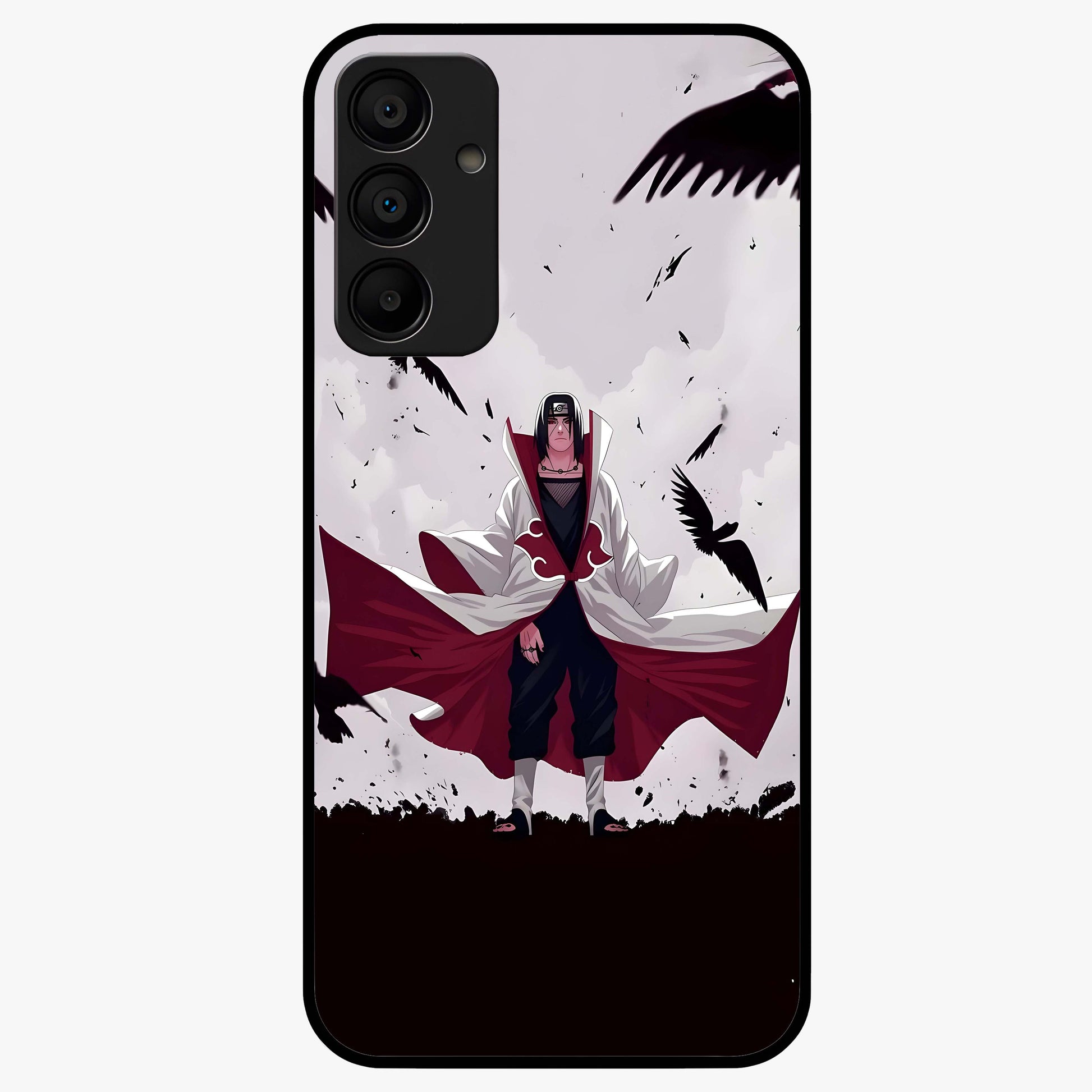 Crimson Crow Ascension Glass Case showing flat back view with mystical crow artwork and glossy glass finish.