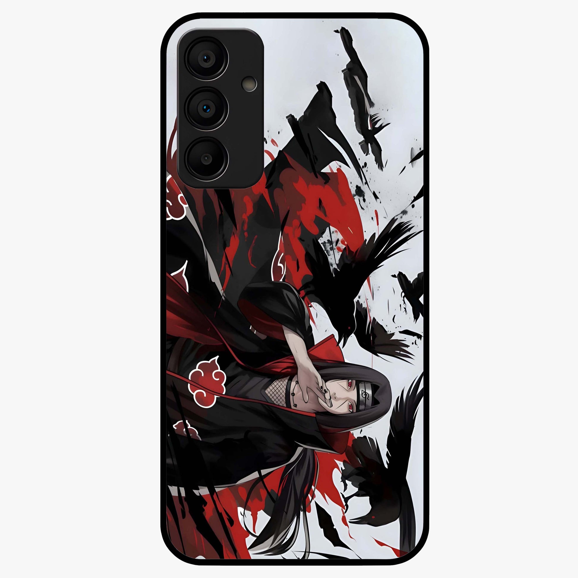 Crimson Crow Illusion Glass Case showing flat back view with artistic crow illusion artwork and glossy glass finish.