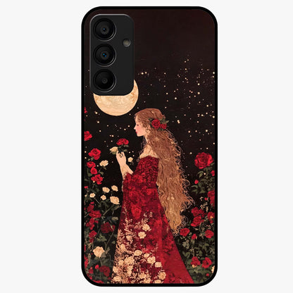 Crimson Dreams Glass Case showing flat back view with dreamy crimson artwork and glossy glass finish.