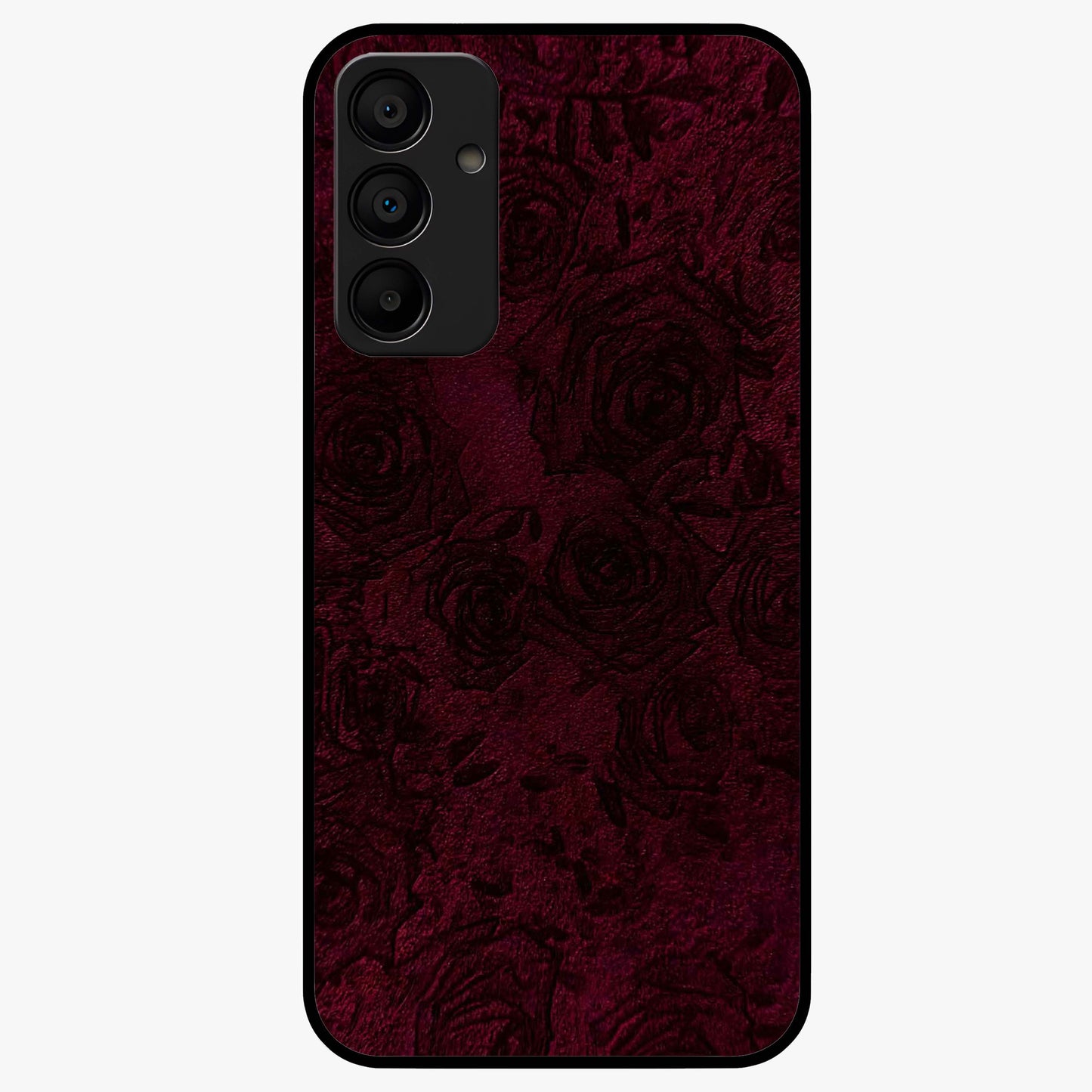 Crimson Fade Flow Glass Case showing flat back view with flowing crimson gradient artwork and glossy glass finish.