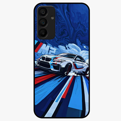 Drift Power Rush Glass Case showing flat back view with dynamic racing inspired artwork and glossy glass finish.