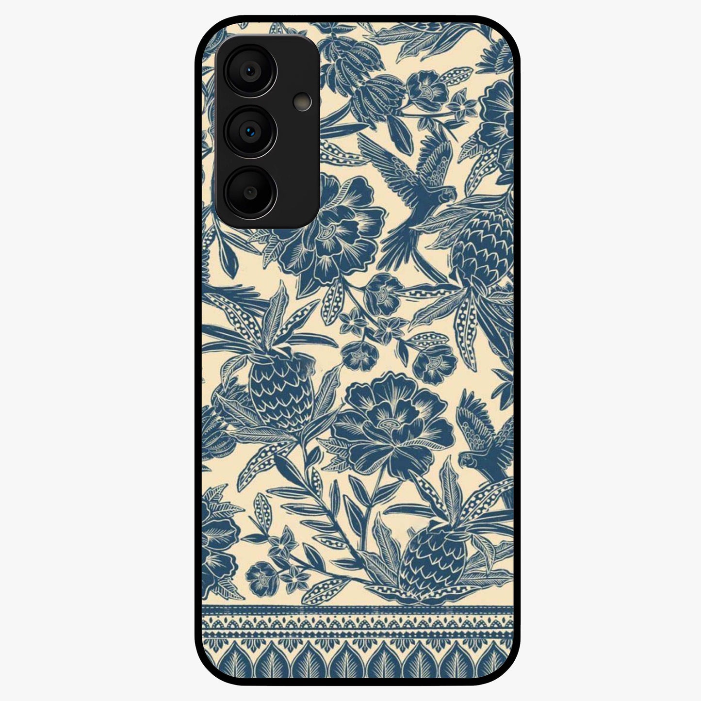 Heirloom Wild Bloom Glass Case showing flat back view with vintage inspired wild flower artwork and glossy glass finish.