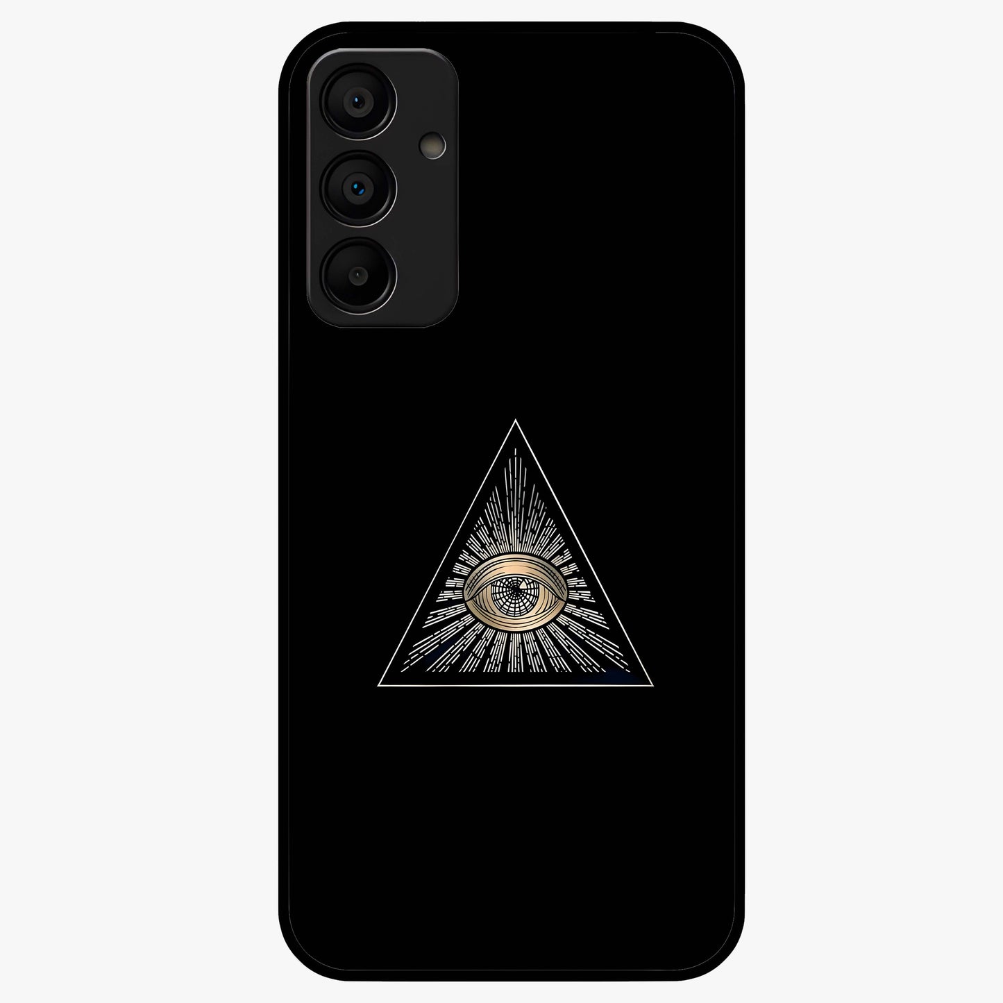 Illuminati Evil Glass Case showing flat back view with mysterious illuminati symbol artwork and glossy glass finish.