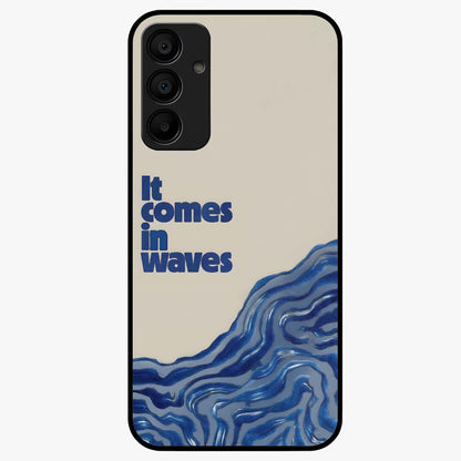 It Comes In Waves Quote Glass Case showing flat back view with inspirational wave themed quote artwork and glossy glass finish.