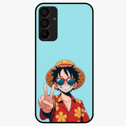 Luffy Summer Anime Vibe Glass Case showing flat back view with vibrant anime character artwork and glossy glass finish.