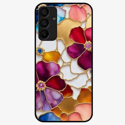 Marble Flower Pattern Glass Case showing flat back view with marble texture floral artwork and glossy glass finish.