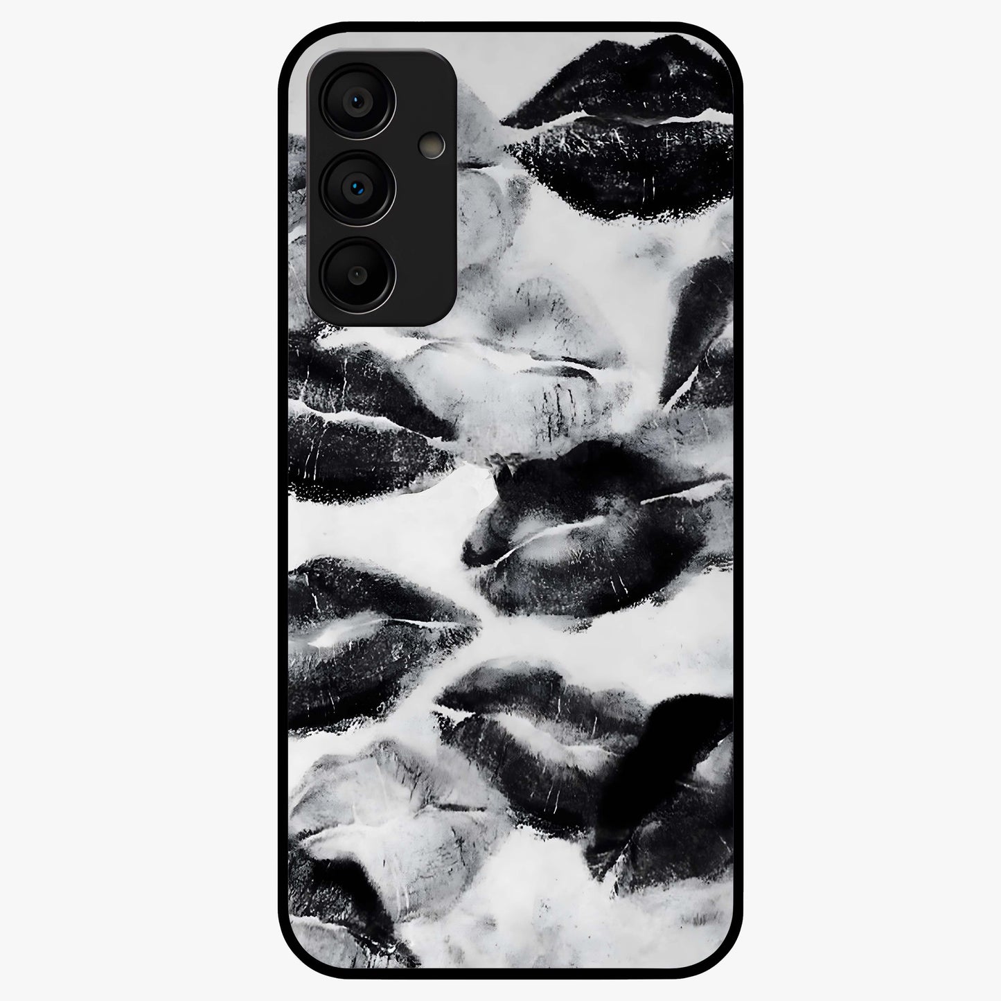 Midnight Kiss Marks Glass Case showing flat back view with lipstick kiss mark artwork and glossy glass finish.