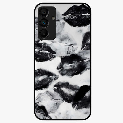 Midnight Kiss Marks Glass Case showing flat back view with lipstick kiss mark artwork and glossy glass finish.