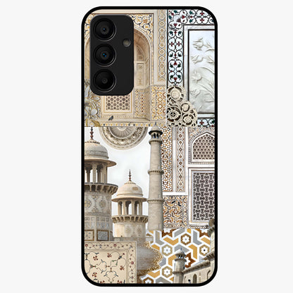 Mughal Marble Legacy Glass Case showing flat back view with intricate Mughal inspired marble pattern and glossy glass finish.