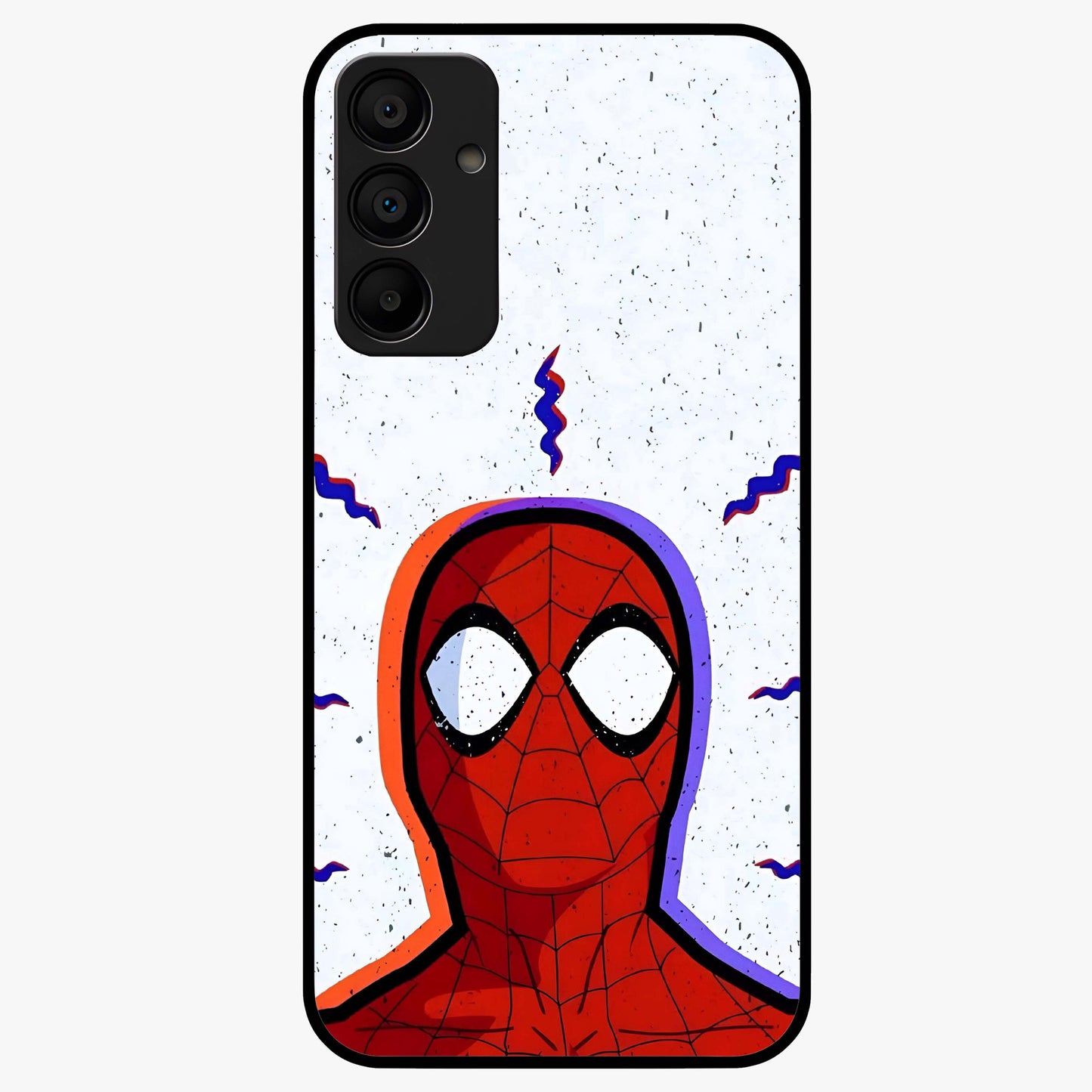 Omg Spiderman Glass Case showing flat back view with bold superhero inspired artwork and glossy glass finish.