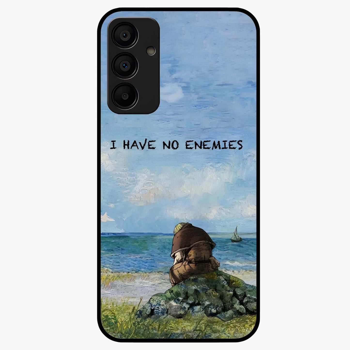 Peace Beyond War Glass Case showing flat back view with symbolic peace themed artwork and glossy glass finish.