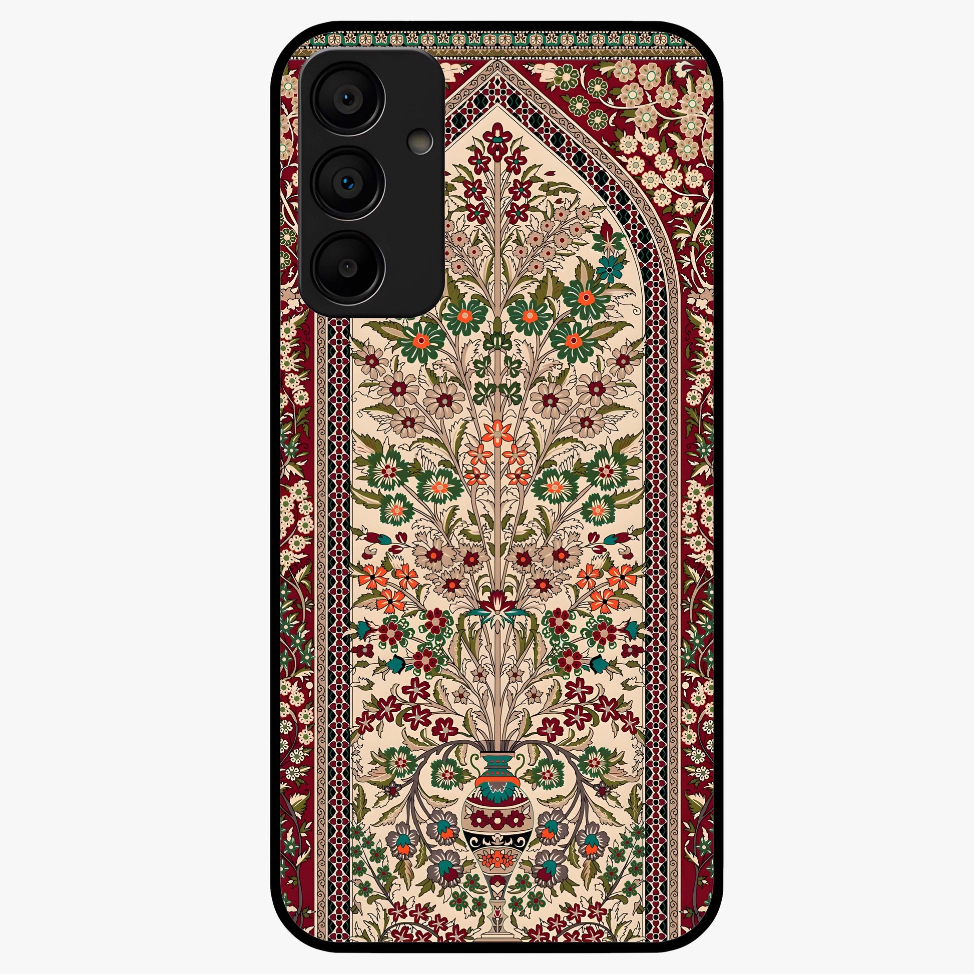 Persian Inspired Glass Case showing flat back view with ornate Persian style pattern artwork and glossy glass finish.