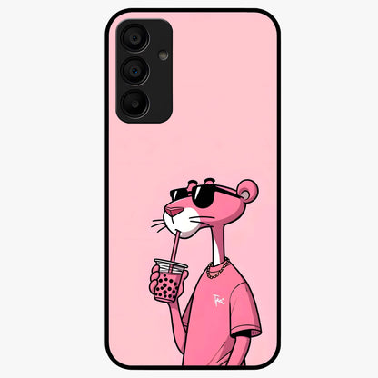 Pink Panther Glass Case showing flat back view with iconic pink panther artwork and glossy glass finish.