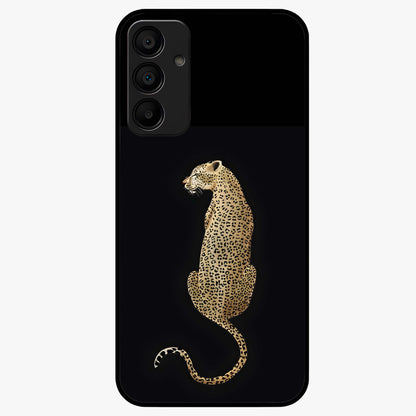 Regal Leopard Glass Case showing flat back view with bold leopard artwork and glossy glass finish.